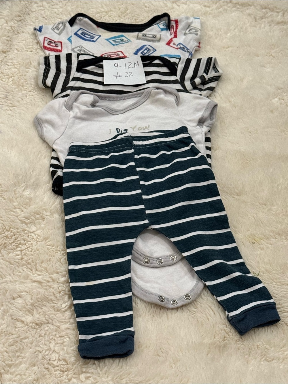 Carter's Navy and White Striped Bodysuit Set with Cassette Print
